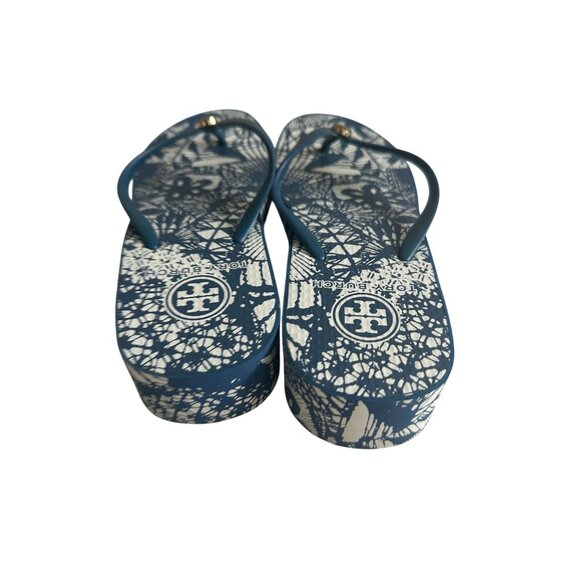 TORY BURCH Blue Platform Flip Flops Sandals Size 10 - Picture 6 of 10